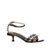 SERGIO ROSSI LEATHER CRYSTAL SANDALS