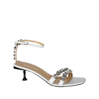 Sergio Rossi Leather Crystal Sandals In White