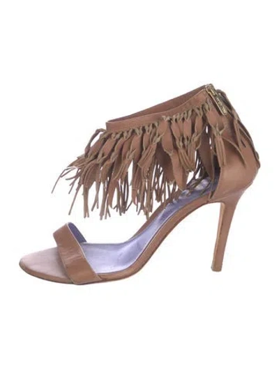 Pre-owned Sergio Rossi Leather Fringe Trim Accent Sandals In Neutrals