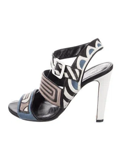 Pre-owned Sergio Rossi Leather Graphic Print Sandals In Black