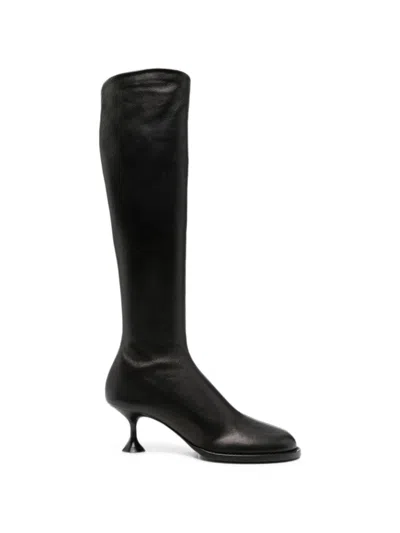 Sergio Rossi Leather Heel Boots In Black