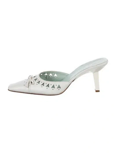 Pre-owned Sergio Rossi Leather Lace Pattern Mules In White