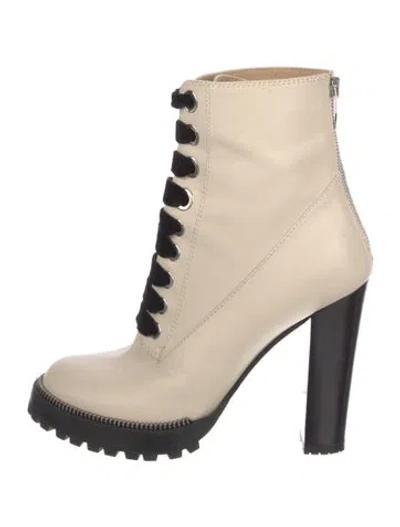 Pre-owned Sergio Rossi Leather Lace-up Boots In Neutral