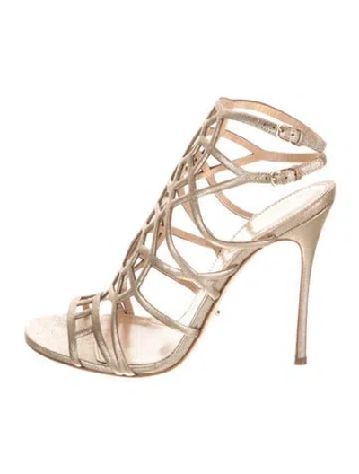 Pre-owned Sergio Rossi Leather Lasercut Accents Sandals In Metallic/neutrals