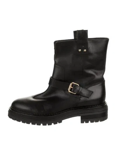 Pre-owned Sergio Rossi Leather Moto Boots In Black