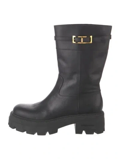 Pre-owned Sergio Rossi Leather Moto Boots In Black