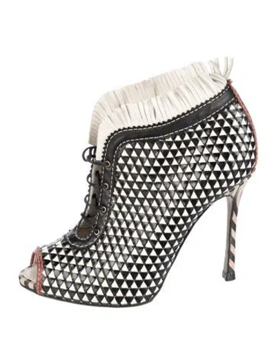 Pre-owned Sergio Rossi Leather Patterned Sandals In Black