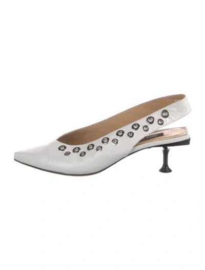 Pre-owned Sergio Rossi Leather Patterned Slingback Flats In White