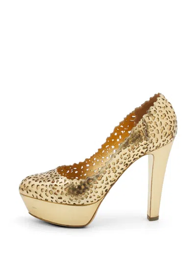 Pre-owned Sergio Rossi Leather Platform Slip-on Pumps In Gold