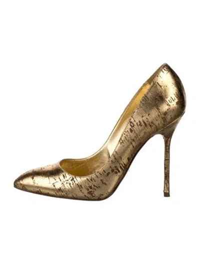 Pre-owned Sergio Rossi Leather Printed Pumps In Gold