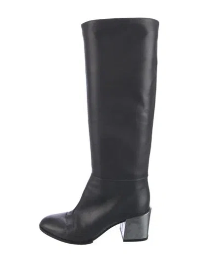 Pre-owned Sergio Rossi Leather Riding Boots In Gray