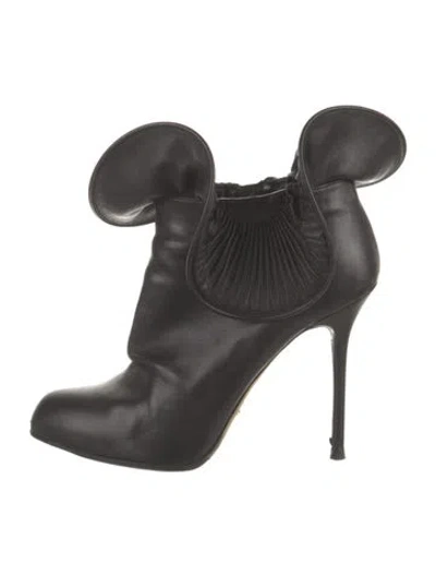 Pre-owned Sergio Rossi Leather Ruffle Embellishment Boots In Black