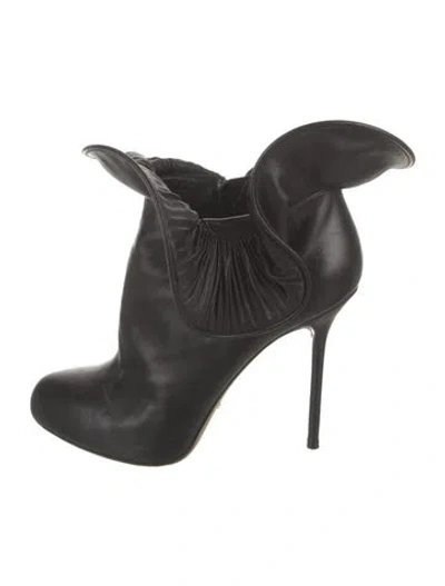 Pre-owned Sergio Rossi Leather Ruffle Embellishment Boots In Black