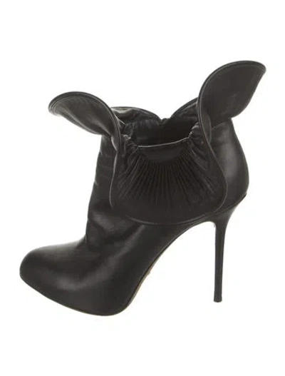 Pre-owned Sergio Rossi Leather Ruffle Embellishment Boots In Black