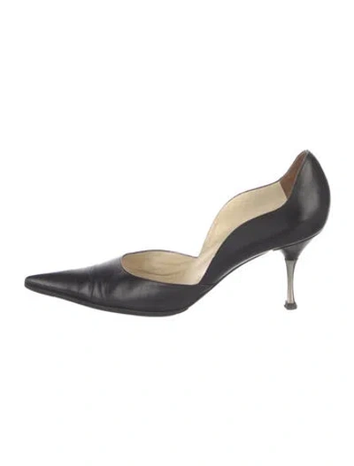 Pre-owned Sergio Rossi Leather Scalloped Accent D'orsay Pumps In Black