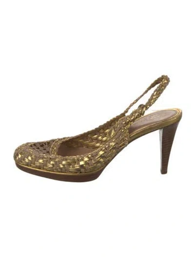 Pre-owned Sergio Rossi Leather Slingback Pumps In Gold