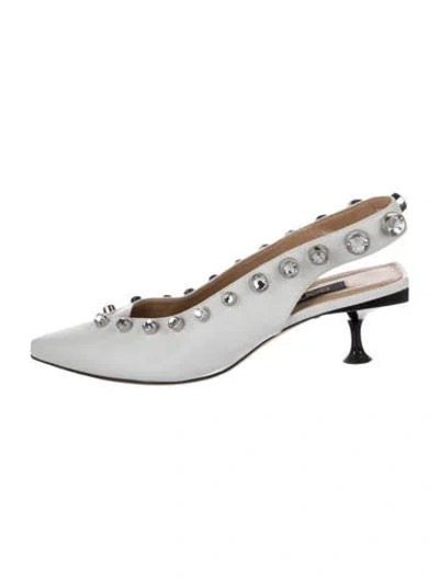 Pre-owned Sergio Rossi Leather Slingback Pumps In White