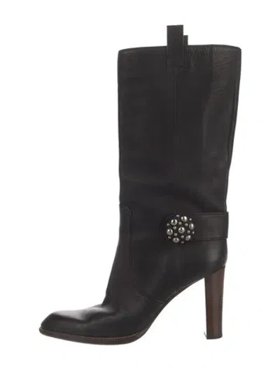 Pre-owned Sergio Rossi Leather Studded Accents Boots In Black