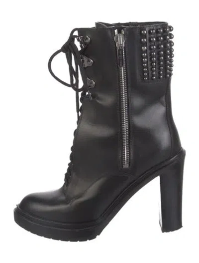 Pre-owned Sergio Rossi Leather Studded Accents Combat Boots In Black