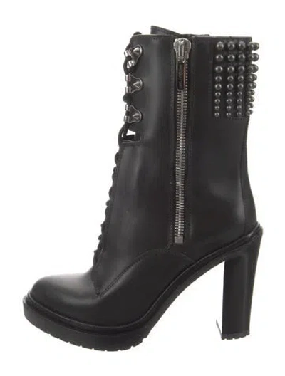 Pre-owned Sergio Rossi Leather Studded Accents Lace-up Boots In Black