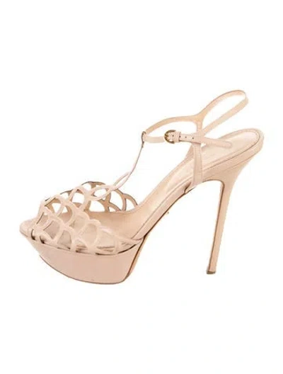 Pre-owned Sergio Rossi Leather T-strap Sandals In Neutral