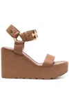 Sergio Rossi Leather Wedge Sandals In Brown