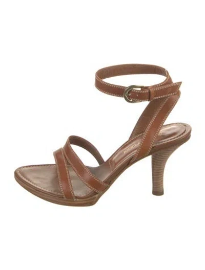 Pre-owned Sergio Rossi Leather Whipstitch Trim Sandals In Brown