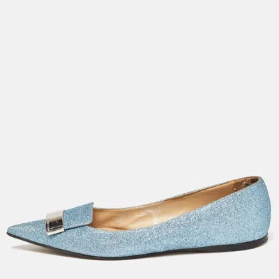 Pre-owned Sergio Rossi Light Blue Glitter Ballet Flats Size 39.5