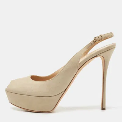Pre-owned Sergio Rossi Light Grey Suede Platform Slingback Sandals Size 39.5
