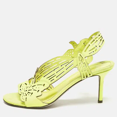 Pre-owned Sergio Rossi Lime Green Leather Lasercut Sandals Size 37.5
