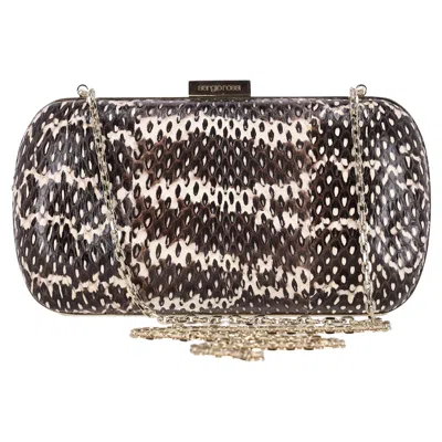 Pre-owned Sergio Rossi Lizard Skin Clutch Bag With Chain Strap In Black