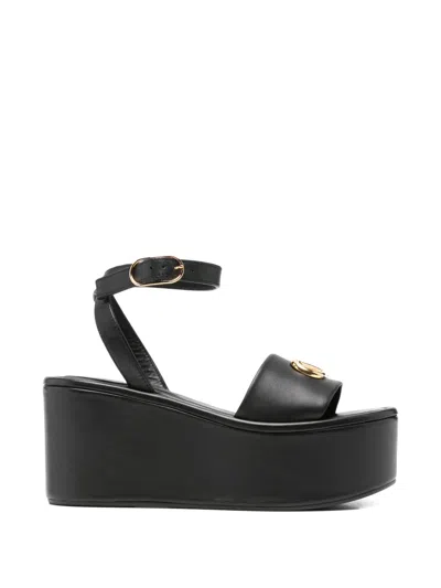 Sergio Rossi Logo Ankle Strap Sandals In Black