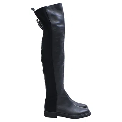 Sergio Rossi Logo Strip Knee-high Boots In Black Leather