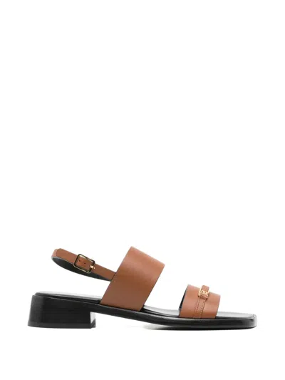 Sergio Rossi Logo-plaque Buckled Sandals In Brown