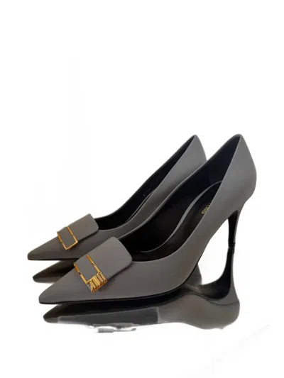 Sergio Rossi Logo-plaque Pointed-toe Pumps In Gray