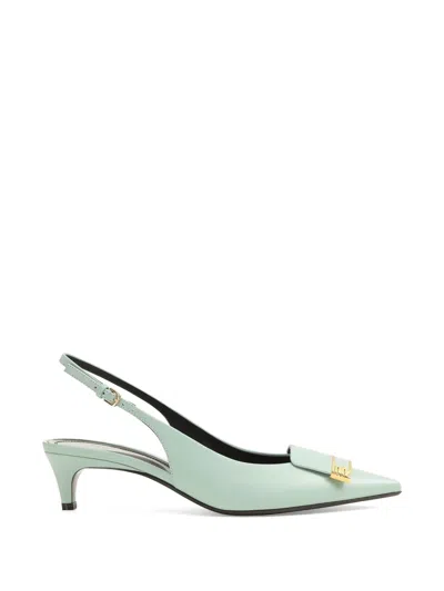 Sergio Rossi Logo-plaque Point-toe Pumps In Gray