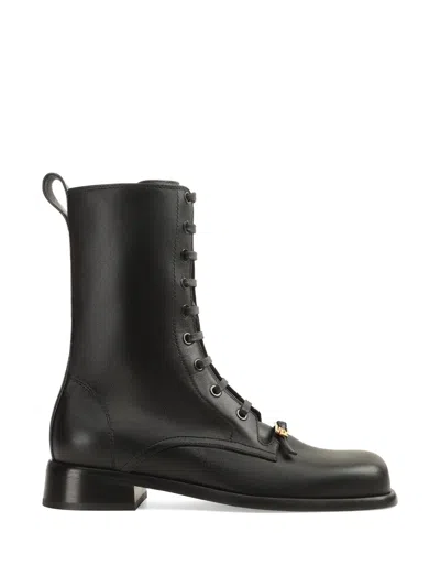 Sergio Rossi Maeven Leather Combat Boots In Black