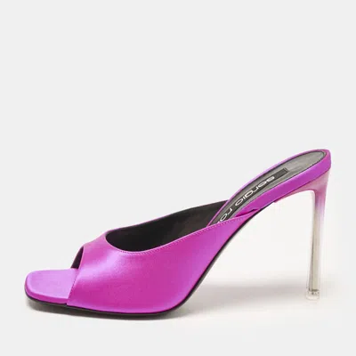 Pre-owned Sergio Rossi Magenta Satin Slide Sandals Size 40 In Pink