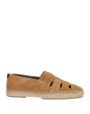 Sergio Rossi Man Espadrilles Camel Size 8 Soft Leather In Beige