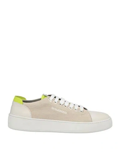 Sergio Rossi Man Sneakers Cream Size 7 Leather, Textile Fibers In White