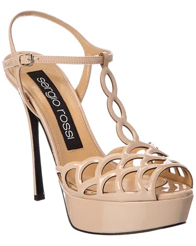 Sergio Rossi Mermaid 90 Patent Platform Sandal In Neutral