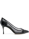 Sergio Rossi Mesh-detail Pointed Leather Pumps In Black