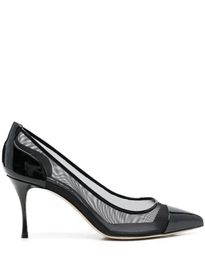 Sergio Rossi Mesh-detail Pointed Leather Pumps In Black