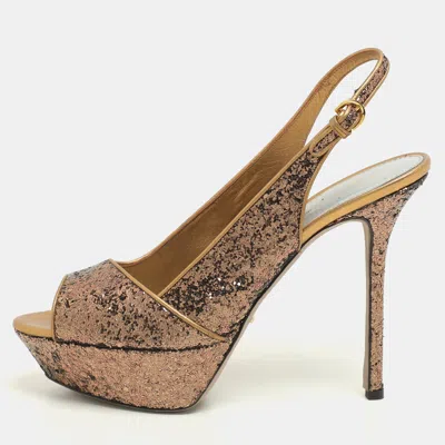 Sergio Rossi Metallic Glitter Slingback Platform Sandals In Brown