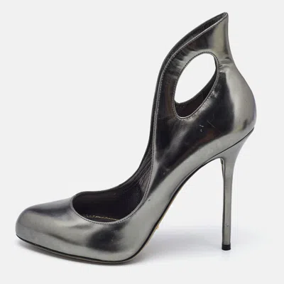 Pre-owned Sergio Rossi Metallic Leather Oblo Cut Out Pumps Size 38