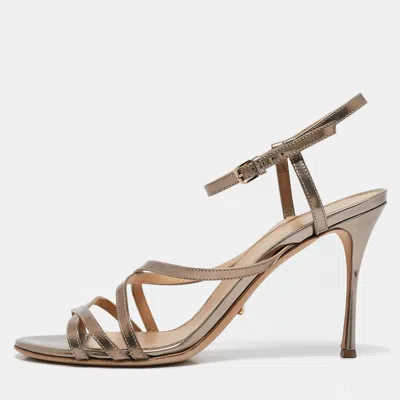 Pre-owned Sergio Rossi Metallic Leather Strappy Sandals Size 38.5