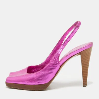Pre-owned Sergio Rossi Metallic Pink Leather Open Toe Slingback Sandals Size 38