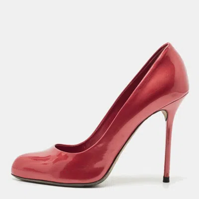 Sergio Rossi Metallic Red Patent Leather Round Toe Pumps