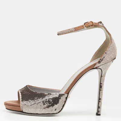 Pre-owned Sergio Rossi Metallic Sequins Ankle Strap Sandals Size 40.5