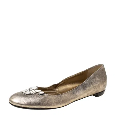 Sergio Rossi Metallic Silver Leather Ballet Flats In Gold